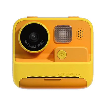 Kindercamera met thermisch printpapier in roze en geel, compact ontwerp met 26MP en 2,0-inch display